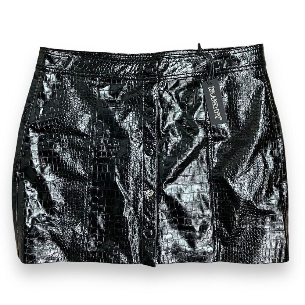 BLANKNYC‎ MINI SKIRT WMNS 32 Black Faux Croc Leather RATTLE ROLL Button Down